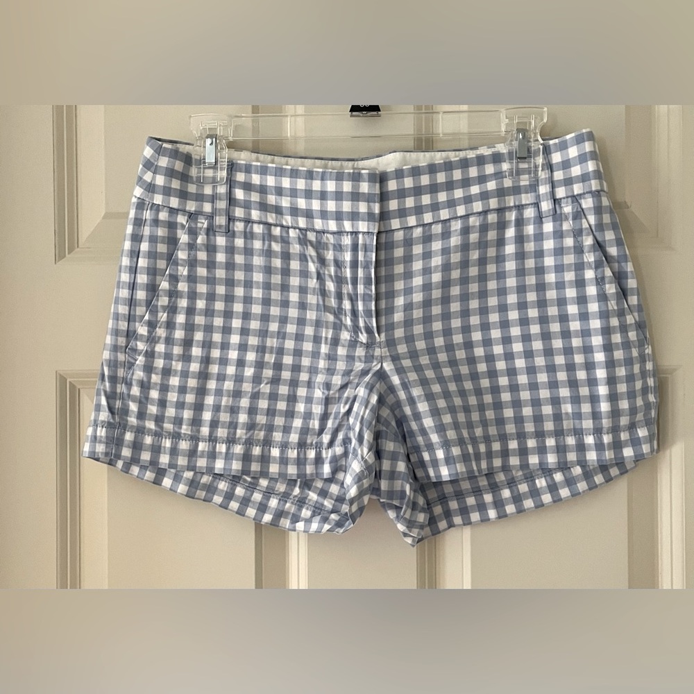 J.Crew blue and white gingham checked shorts, size 4 spring summer preppy